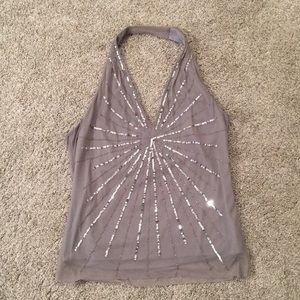 BCBG silver sequin stretch halter sz L